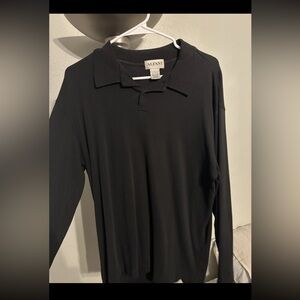 Alfani Men's Black Long Sleeve Collard Shirt Size L 100% Cotton